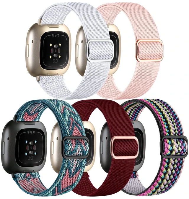 Main image of Stretchy Bands for Fitbit Versa 4/Versa 3/Sense/Sense 2 Bands Women Adjustable Elastic Solo Loop, Hypoallergenic & Breathable, Soft Nylon Sport Strap, Fitbit Smart Watch Accessories for Men