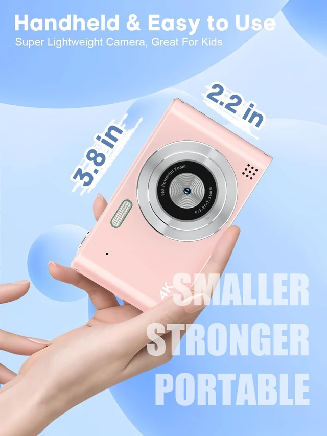 Alt view image 3 of 6 - Digital Camera, 44MP Full HD 1080P Point and Shoot Camera with 64GB Card, Anti Shake 16X Zoom Compact Volg Cameras, Portable Small Digicam Gift for Kids, Ages Teen Girl Boy - Pink