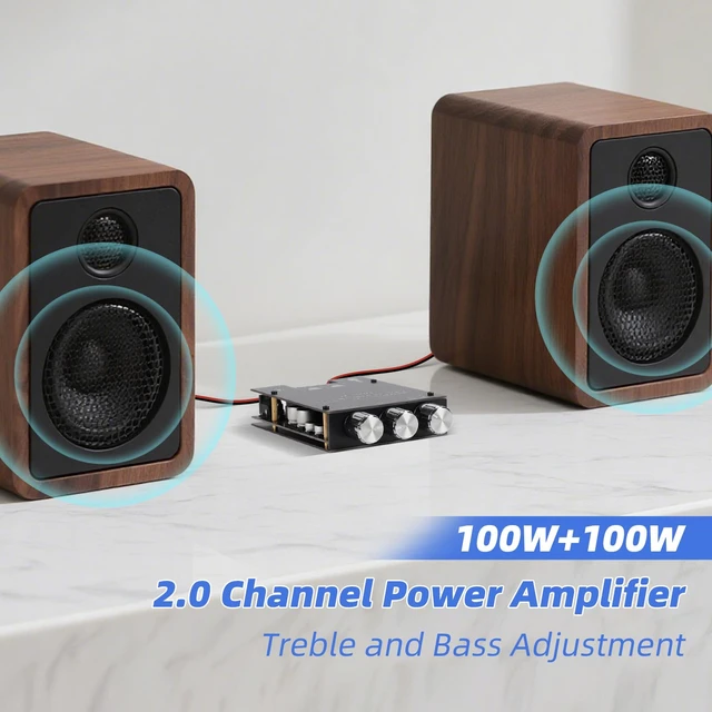 Alt view image 7 of 7 - ZK-1002T Bluetooth 5.0 Amplifier Board, 2.0 Channel 100W x 2 2-Pack HiFi Sound, Dual TPA3116D2 Chips, Bass & Treble Control, AUX Input, 12V-24V DC, Low-Noise High-Efficiency Output