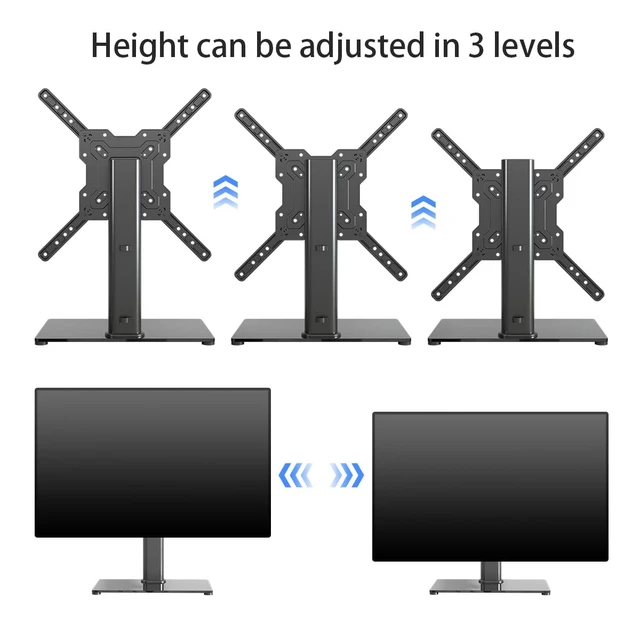 Alt view image 4 of 7 - Universal TV Stand Base, Table Top TV Stand for 17-55 Inch LCD/LED TVs, Height Adjustable Monitor Mount Stand with Tempered Glass Base Holds up to 88lbs VESA 400x400mm, TS102