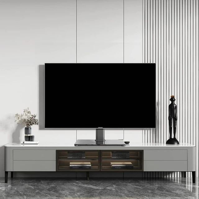 Alt view image 6 of 7 - Universal TV Stand Base, Table Top TV Stand for 17-55 Inch LCD/LED TVs, Height Adjustable Monitor Mount Stand with Tempered Glass Base Holds up to 88lbs VESA 400x400mm, TS102