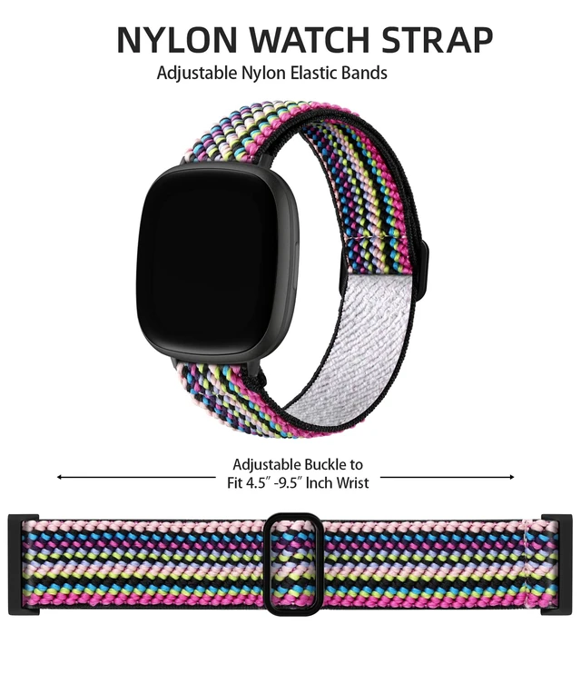 Alt view image 2 of 7 - Stretchy Bands for Fitbit Versa 4/Versa 3/Sense/Sense 2 Bands Women Adjustable Elastic Solo Loop, Hypoallergenic & Breathable, Soft Nylon Sport Strap, Fitbit Smart Watch Accessories for Men