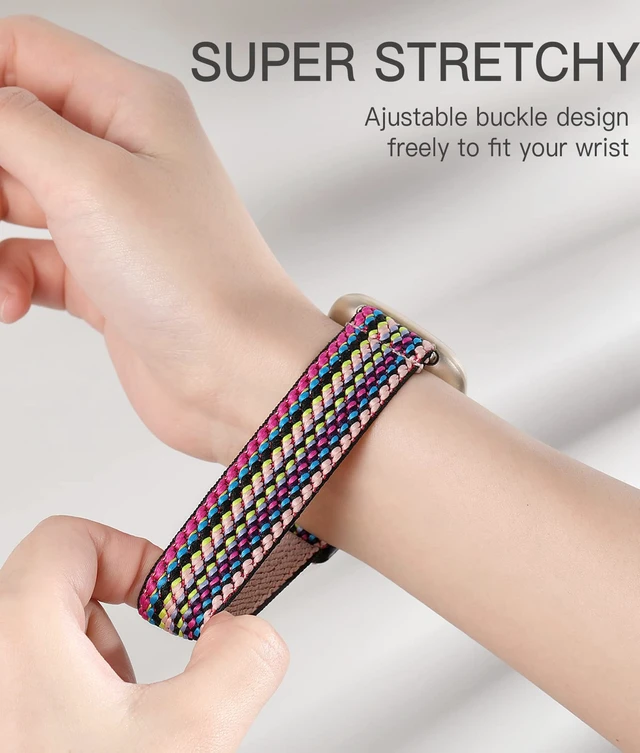 Alt view image 4 of 7 - Stretchy Bands for Fitbit Versa 4/Versa 3/Sense/Sense 2 Bands Women Adjustable Elastic Solo Loop, Hypoallergenic & Breathable, Soft Nylon Sport Strap, Fitbit Smart Watch Accessories for Men