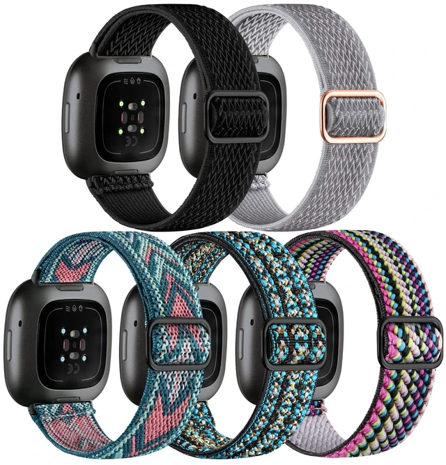 Main image of Stretchy Bands for Fitbit Versa 4/Versa 3/Sense/Sense 2 Bands Women Adjustable Elastic Solo Loop, Hypoallergenic & Breathable, Soft Nylon Sport Strap, Fitbit Smart Watch Accessories for Men