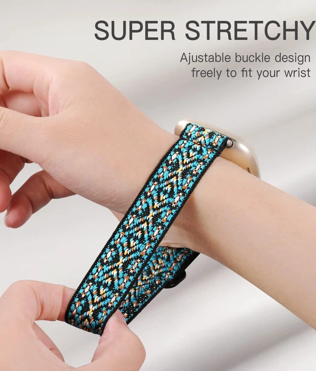 Alt view image 4 of 7 - Stretchy Bands for Fitbit Versa 4/Versa 3/Sense/Sense 2 Bands Women Adjustable Elastic Solo Loop, Hypoallergenic & Breathable, Soft Nylon Sport Strap, Fitbit Smart Watch Accessories for Men