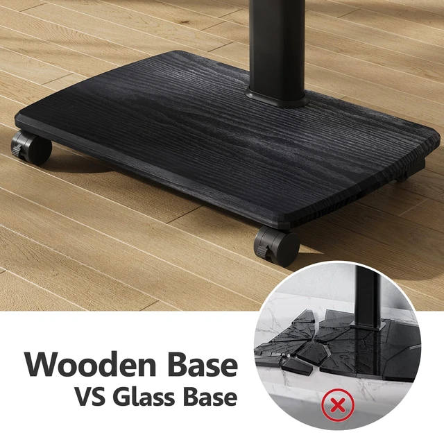 Alt view image 5 of 7 - Rolling TV Stand with Power Outlets, for 32-75 InchTVs, Black Swivel Portable TV Stand with Height Adjustable&Wood Base, Mobile TV Cart with 2 Shelves for Bedroom Living Room Home Office