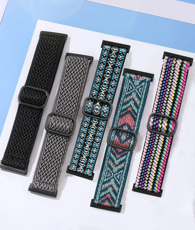 Alt view image 6 of 7 - Stretchy Bands for Fitbit Versa 4/Versa 3/Sense/Sense 2 Bands Women Adjustable Elastic Solo Loop, Hypoallergenic & Breathable, Soft Nylon Sport Strap, Fitbit Smart Watch Accessories for Men