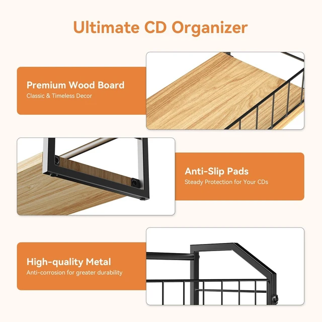 Alt view image 6 of 7 - CD Storage, 2 Tier CD holder & Display, 60 Capacity-Natural Wood 2 Pack Versatile CD organizer works for DVD storage, books and other media items, keeping jewel cases neat and accessible