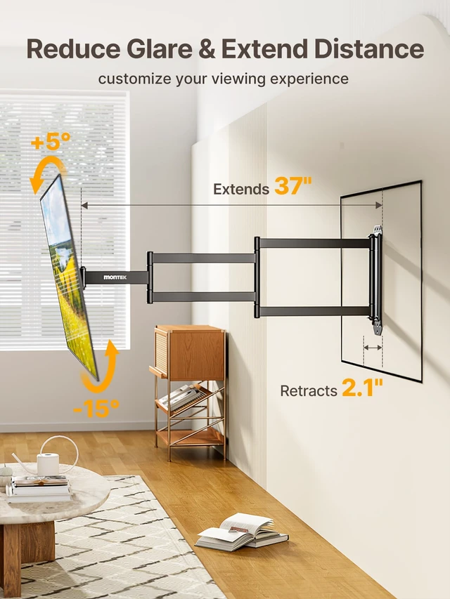 Alt view image 3 of 7 - 37 Inch Long Arm TV Wall Mount for 23-65 Inch TVs Long Extension TV Mount, Swivel&Tilt&Leveling, Full Motion Wall Mount TV Bracket, Max VESA 400 x 400mm, Up to 77 lbs