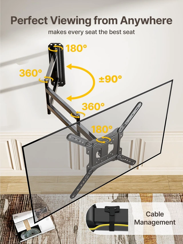 Alt view image 5 of 7 - 37 Inch Long Arm TV Wall Mount for 23-65 Inch TVs Long Extension TV Mount, Swivel&Tilt&Leveling, Full Motion Wall Mount TV Bracket, Max VESA 400 x 400mm, Up to 77 lbs