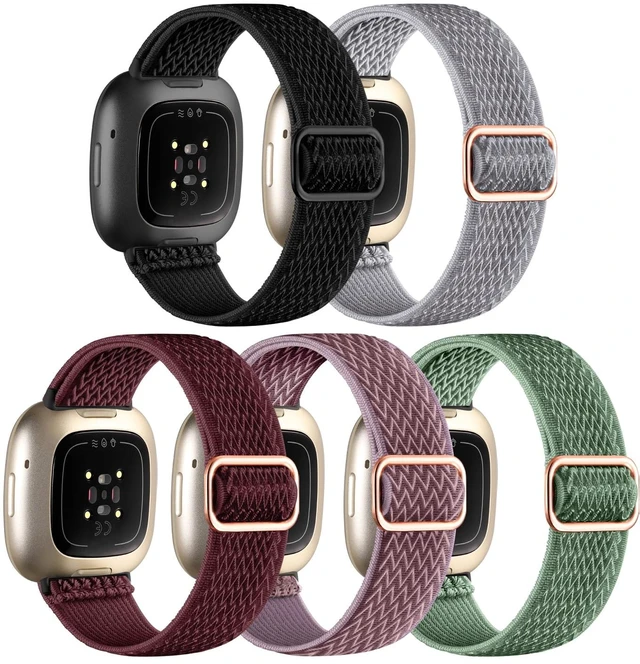 Main image of Stretchy Bands for Fitbit Versa 4/Versa 3/Sense/Sense 2 Bands Women Adjustable Elastic Solo Loop, Hypoallergenic & Breathable, Soft Nylon Sport Strap, Fitbit Smart Watch Accessories for Men