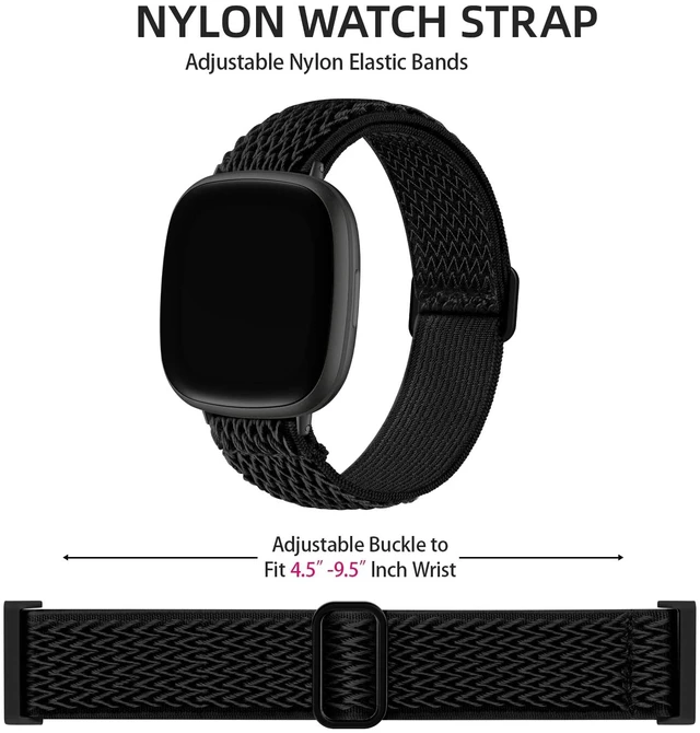 Alt view image 2 of 7 - Stretchy Bands for Fitbit Versa 4/Versa 3/Sense/Sense 2 Bands Women Adjustable Elastic Solo Loop, Hypoallergenic & Breathable, Soft Nylon Sport Strap, Fitbit Smart Watch Accessories for Men