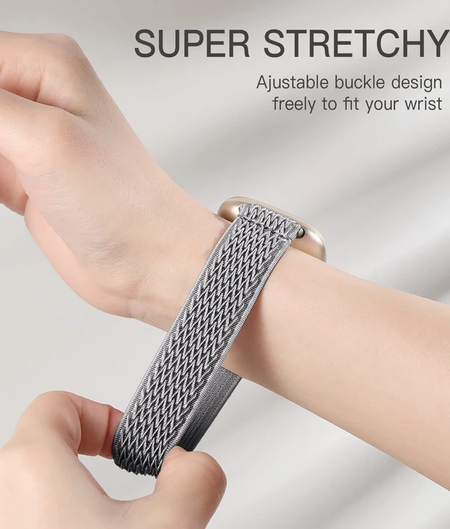 Alt view image 4 of 7 - Stretchy Bands for Fitbit Versa 4/Versa 3/Sense/Sense 2 Bands Women Adjustable Elastic Solo Loop, Hypoallergenic & Breathable, Soft Nylon Sport Strap, Fitbit Smart Watch Accessories for Men