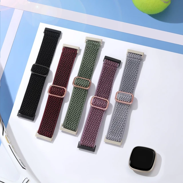 Alt view image 7 of 7 - Stretchy Bands for Fitbit Versa 4/Versa 3/Sense/Sense 2 Bands Women Adjustable Elastic Solo Loop, Hypoallergenic & Breathable, Soft Nylon Sport Strap, Fitbit Smart Watch Accessories for Men