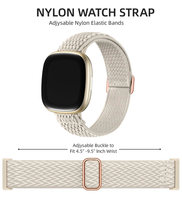 Alt view image 2 of 7 - Stretchy Bands for Fitbit Versa 4/Versa 3/Sense/Sense 2 Bands Women Adjustable Elastic Solo Loop, Hypoallergenic & Breathable, Soft Nylon Sport Strap, Fitbit Smart Watch Accessories for Men