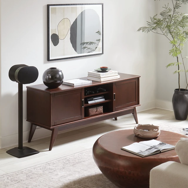 Alt view image 4 of 7 - Speaker Stand for Sonos Era 300 - Fixed Sonos Speaker Stand w/Easy 3 Step Assembly - Includes All Hardware, Carpet Spikes & Rubber Feet - Black Single Stand