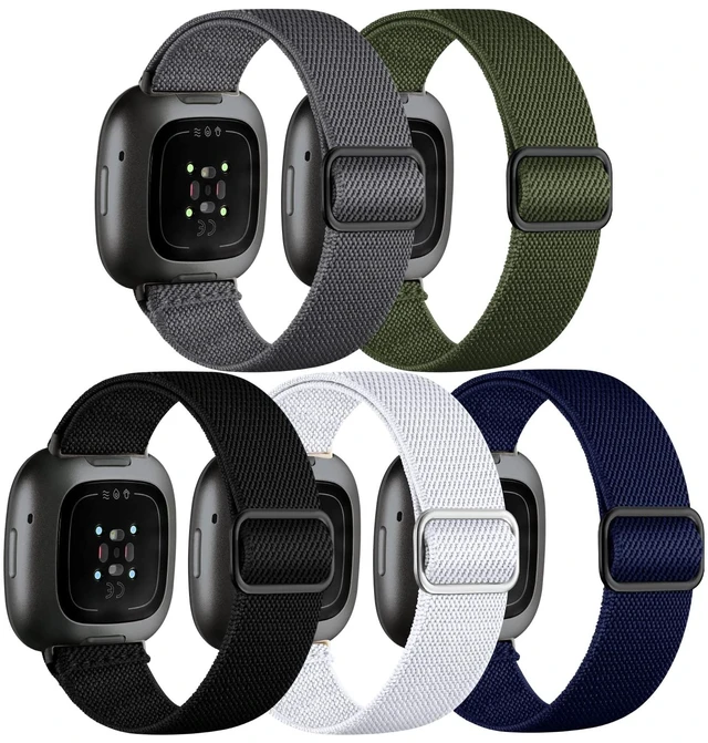 Main image of Stretchy Bands for Fitbit Versa 4/Versa 3/Sense/Sense 2 Bands Women Adjustable Elastic Solo Loop, Hypoallergenic & Breathable, Soft Nylon Sport Strap, Fitbit Smart Watch Accessories for Men