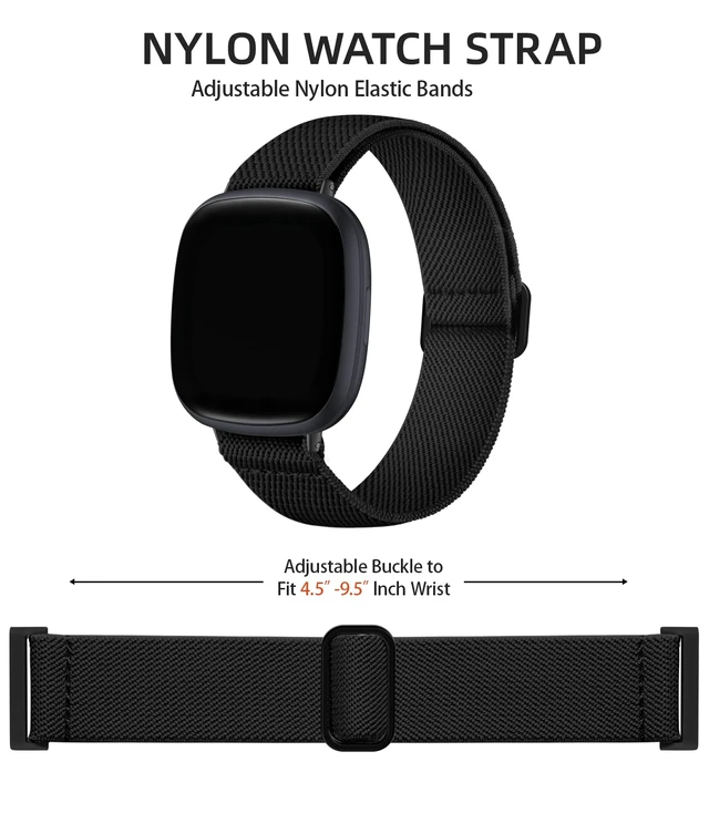 Alt view image 2 of 7 - Stretchy Bands for Fitbit Versa 4/Versa 3/Sense/Sense 2 Bands Women Adjustable Elastic Solo Loop, Hypoallergenic & Breathable, Soft Nylon Sport Strap, Fitbit Smart Watch Accessories for Men