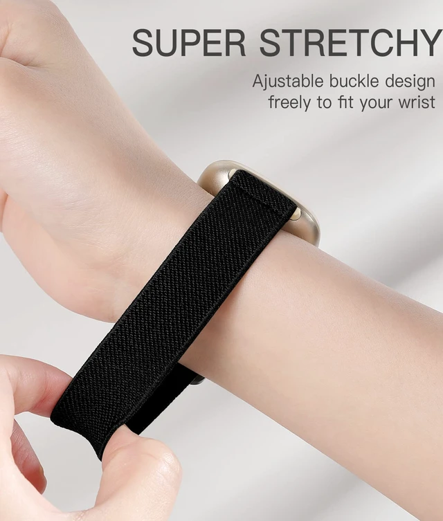Alt view image 4 of 7 - Stretchy Bands for Fitbit Versa 4/Versa 3/Sense/Sense 2 Bands Women Adjustable Elastic Solo Loop, Hypoallergenic & Breathable, Soft Nylon Sport Strap, Fitbit Smart Watch Accessories for Men
