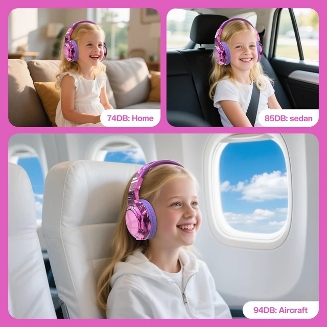 Alt view image 2 of 7 - Kids Bluetooth Headphones, 60H Playtime, 74/85/94dB Volume Limit For school, tablet, travel, kids wireless headphones feature HD mic, fast charging, foldable design, boys girls, wired mode