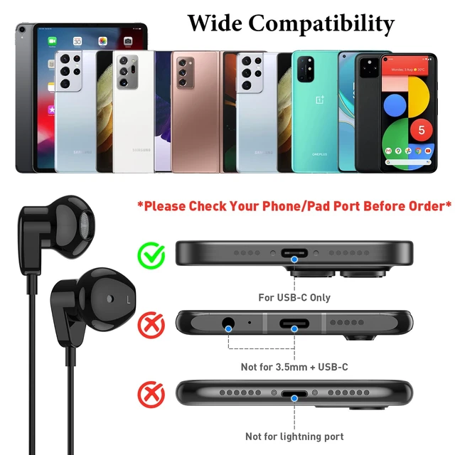 Alt view image 4 of 7 - USB C Headphones for iPhone 18 Pro Max 17 16 15/iPad Air Earbuds HiFi Stereo USB-C Wired Earbuds, Microphone Volume Control, Type C Earphone for Samsung S26 S25 S24 S23 Ultra Pixel 11 10 9 8