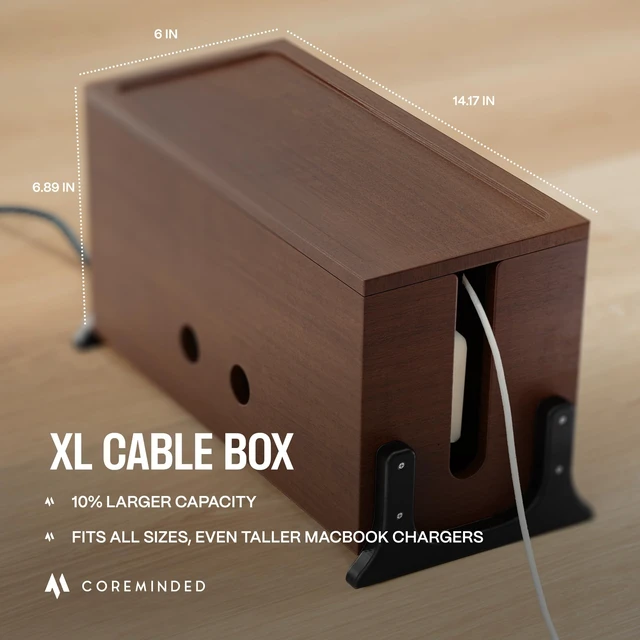 Alt view image 2 of 7 - Extra Large Cable Management Box, Wood Cord Hider Box & Organizer for Power Strip, TV Wires & Desk Cable Storage
