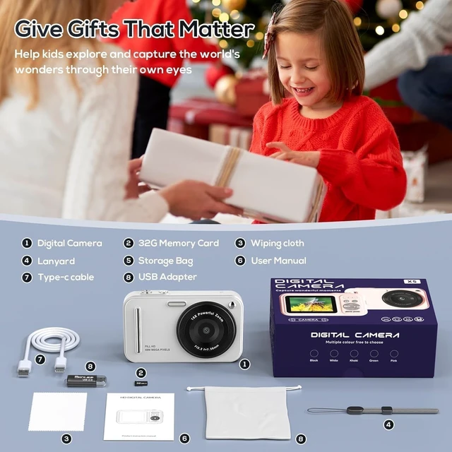 Alt view image 7 of 7 - Digital Camera for Kids, 48MP FHD 1080P Point and Shoot Digital Cameras with 16X Zoom Anti-Shake, Compact Portable Cameras for Photography, for Boys Girls Teens Beginners