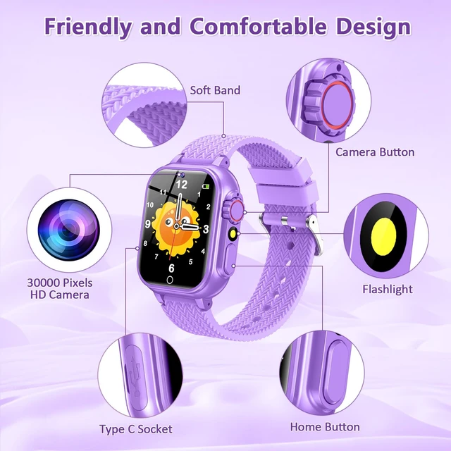 Alt view image 5 of 7 - Toys for Girls Age 5-12,Kids Smart Watch 39 Games HD Touch Screen Watches with Video Camera Music Player Pedometer Flashlight 12/24 hr Educational Toys Birthday Gift for Girls