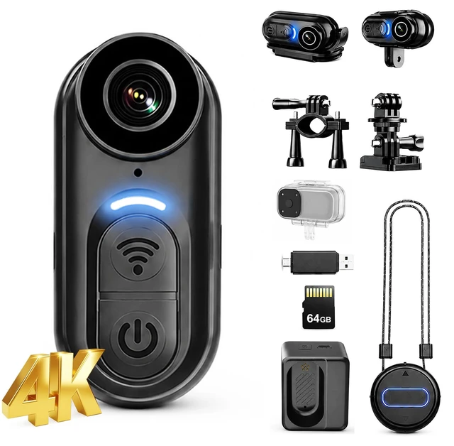 Main image of 4K Body Camera Mini - 64GB Magnetic Thumb Action Cam, 6-Axis Stabilization - POV Portable Wearable Video Recorder with IPX7 Underwater Camcorder, Helmet Mount, Magnetic Sports DV for Cycling Vlog