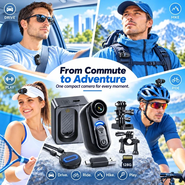 Alt view image 3 of 7 - 4K Body Camera Mini - 64GB Magnetic Thumb Action Cam, 6-Axis Stabilization - POV Portable Wearable Video Recorder with IPX7 Underwater Camcorder, Helmet Mount, Magnetic Sports DV for Cycling Vlog
