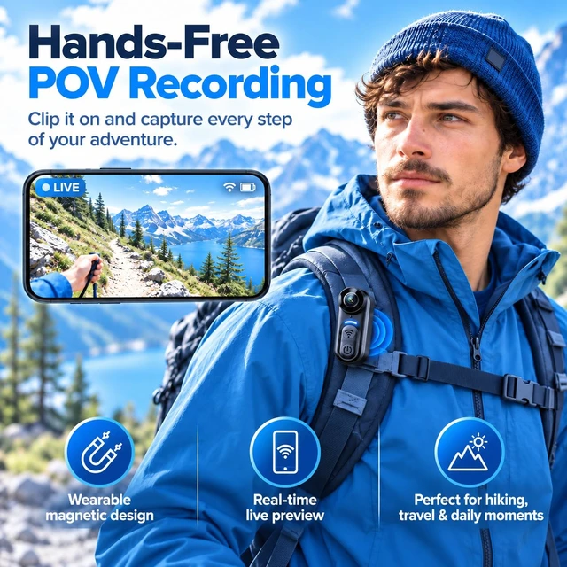 Alt view image 2 of 7 - 4K Body Camera Mini - 64GB Magnetic Thumb Action Cam, 6-Axis Stabilization - POV Portable Wearable Video Recorder with IPX7 Underwater Camcorder, Helmet Mount, Magnetic Sports DV for Cycling Vlog