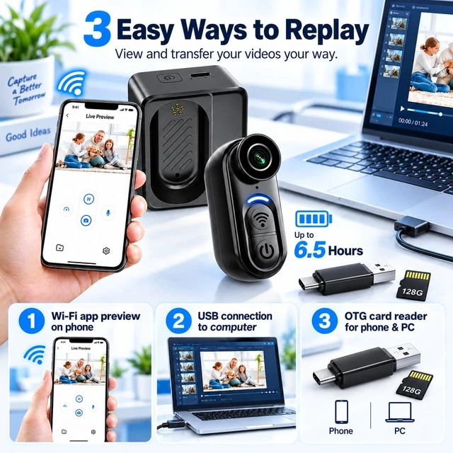 Alt view image 6 of 7 - 4K Body Camera Mini - 64GB Magnetic Thumb Action Cam, 6-Axis Stabilization - POV Portable Wearable Video Recorder with IPX7 Underwater Camcorder, Helmet Mount, Magnetic Sports DV for Cycling Vlog