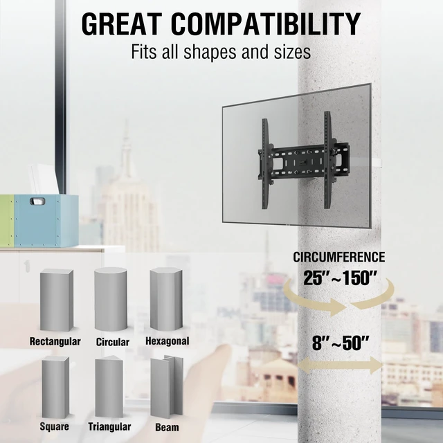 Alt view image 3 of 7 - 37"85" TVs Indoor Tilt TV Mount Fits Large Pillars & Poles 8" & Up, Heavy Duty No Drill Gazebo & Pergola TV Mount, VESA 600x400, Holds 120 lbs