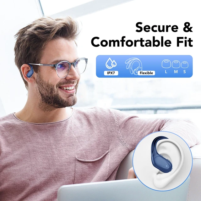 Alt view image 7 of 7 - Ear buds Wireless Earbuds Bluetooth 5.3 Headphones 60hrs Playtime with Digital Display Sports Wireless Headphones with Earhook Deep Bass IPX7 Waterproof Over-Ear Earbuds for Android iOS Workout Blue