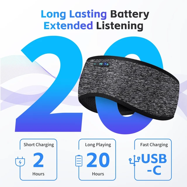Alt view image 2 of 7 - Sleep Headphones Bluetooth 6.0 Headband for Side Sleepers, Black Bluetooth 6.0, 200mAh cell for 20hr playback, built-in speakers & mic, removable & washable,2-in-1 sports- & sleep headband