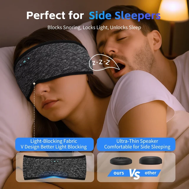 Alt view image 4 of 7 - Sleep Headphones Bluetooth 6.0 Headband for Side Sleepers, Black Bluetooth 6.0, 200mAh cell for 20hr playback, built-in speakers & mic, removable & washable,2-in-1 sports- & sleep headband