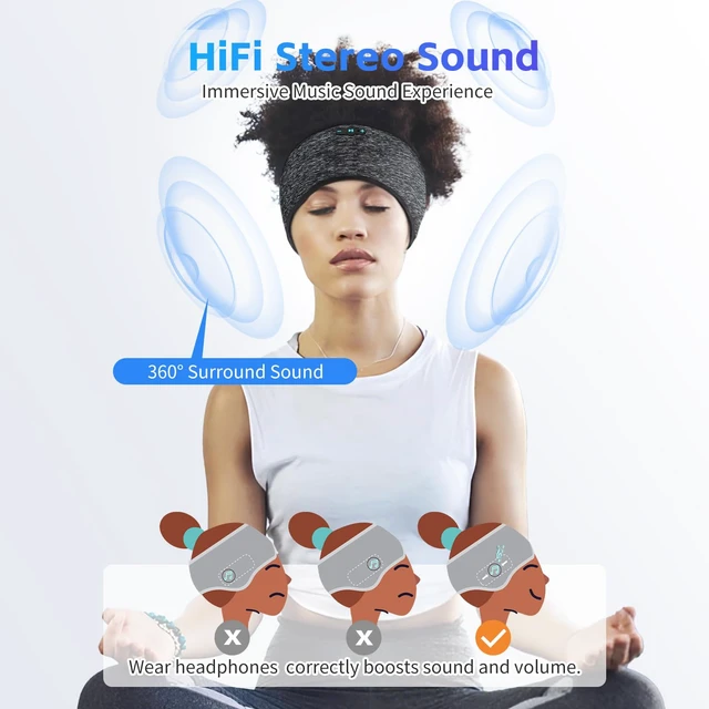 Alt view image 6 of 7 - Sleep Headphones Bluetooth 6.0 Headband for Side Sleepers, Black Bluetooth 6.0, 200mAh cell for 20hr playback, built-in speakers & mic, removable & washable,2-in-1 sports- & sleep headband