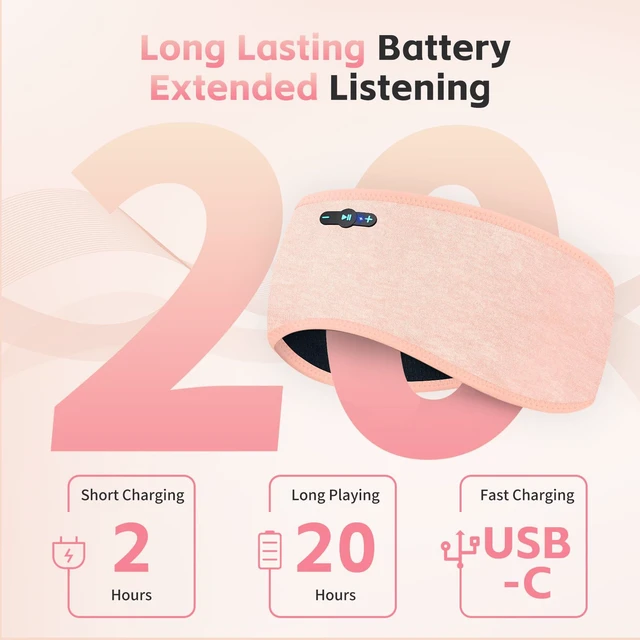 Alt view image 2 of 7 - Sleep Headphones Bluetooth 6.0 Headband for Side Sleepers (Light Pink) 200mah cell for 20hr playback, 3mm ultra-thin speaker & mic, HD stereo, removable and washable, 2-in-1 sport & sleep headband