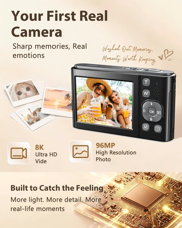 Alt view image 3 of 7 - 8K Digital Camera, 96MP WiFi Camera for Photography with Dual Screen(Black) Autofocus, Anti-Shake, 16X Zoom, Vlogging Point Shoot Camera for Teens, Beginners, Travel, 2 Batteries, 32GB Card