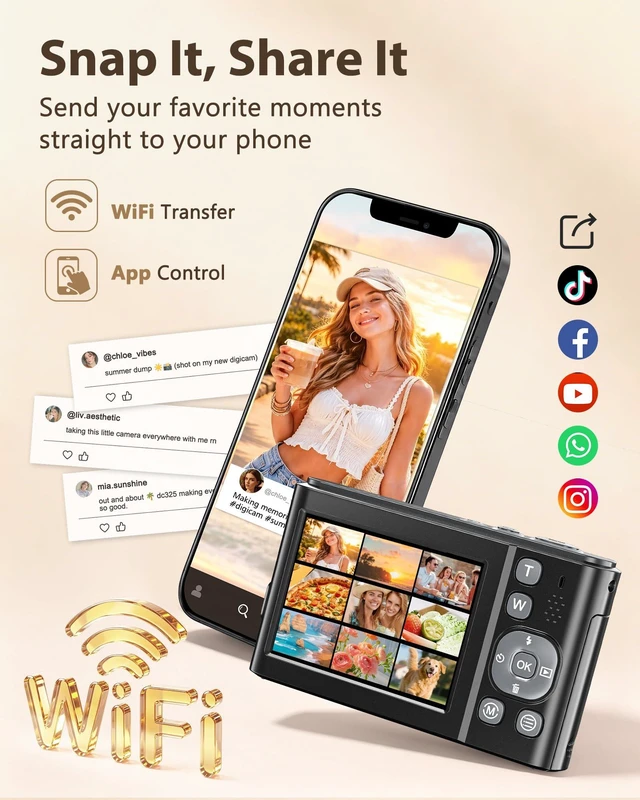 Alt view image 5 of 7 - 8K Digital Camera, 96MP WiFi Camera for Photography with Dual Screen(Black) Autofocus, Anti-Shake, 16X Zoom, Vlogging Point Shoot Camera for Teens, Beginners, Travel, 2 Batteries, 32GB Card