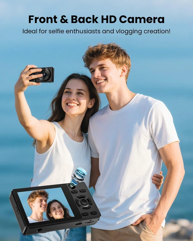 Alt view image 2 of 7 - 4K Digital Camera with Front Rear Lens, Autofocus 64MP,NO Card, Metal Shell Built-in 2000mAh Battery, Non-Slip Handle, Flash, 2.8" Screen, 18X Zoom for Beginner Teens Adult,Party & Travel, Black