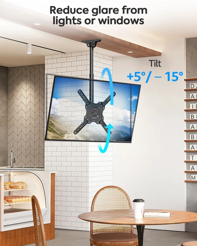 Alt view image 3 of 7 - Ceiling TV Mount for Most 24''- 65'' TVs, Hanging TV Ceiling Mount for 32 42 43 50 55 60 65 inch Screen, Full Motion Height Adjustable Bracket, Holes up to 99lbs, Max VESA 400x400mm, MU0039