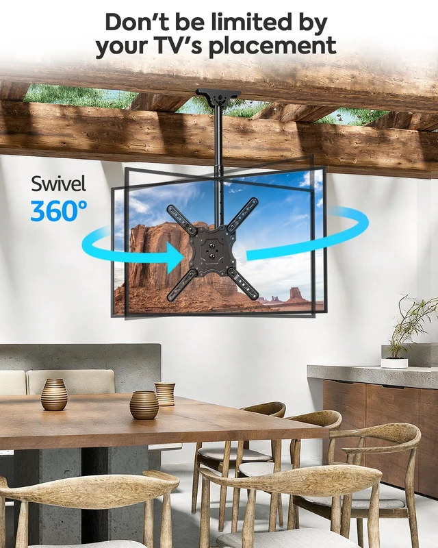 Alt view image 4 of 7 - Ceiling TV Mount for Most 24''- 65'' TVs, Hanging TV Ceiling Mount for 32 42 43 50 55 60 65 inch Screen, Full Motion Height Adjustable Bracket, Holes up to 99lbs, Max VESA 400x400mm, MU0039
