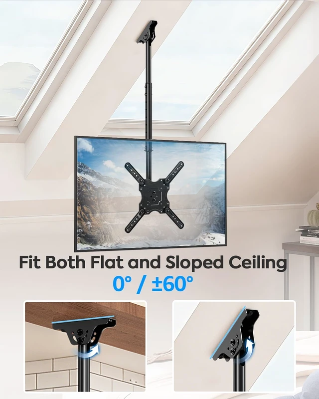 Alt view image 5 of 7 - Ceiling TV Mount for Most 24''- 65'' TVs, Hanging TV Ceiling Mount for 32 42 43 50 55 60 65 inch Screen, Full Motion Height Adjustable Bracket, Holes up to 99lbs, Max VESA 400x400mm, MU0039