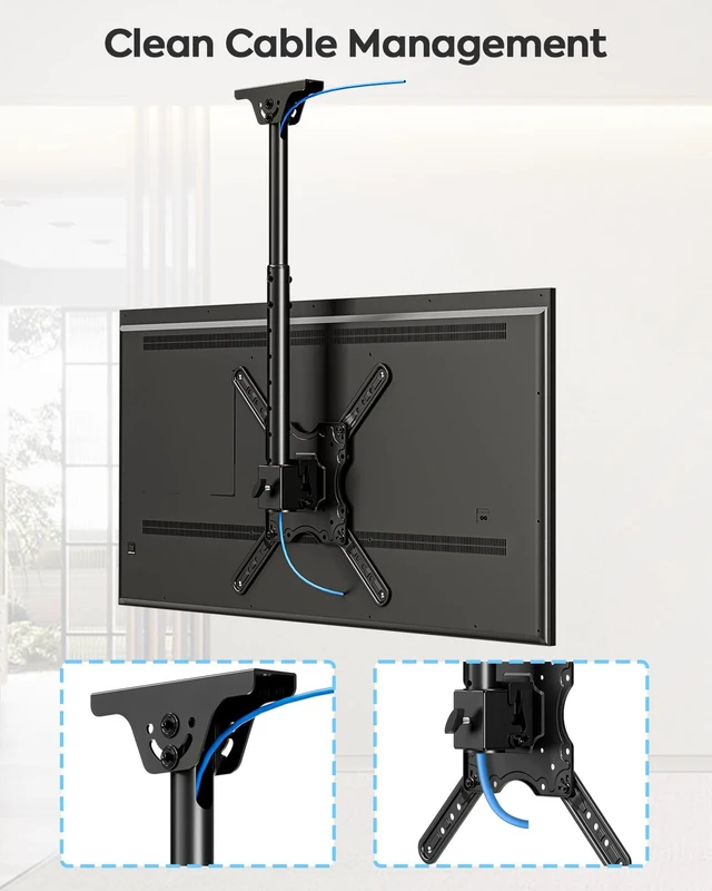 Alt view image 7 of 7 - Ceiling TV Mount for Most 24''- 65'' TVs, Hanging TV Ceiling Mount for 32 42 43 50 55 60 65 inch Screen, Full Motion Height Adjustable Bracket, Holes up to 99lbs, Max VESA 400x400mm, MU0039