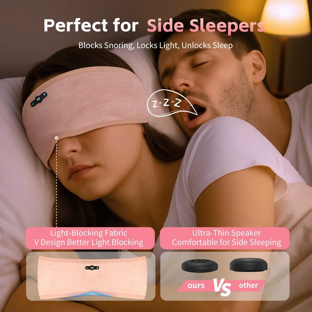 Alt view image 4 of 7 - Sleep Headphones Bluetooth 6.0 Headband for Side Sleepers (Light Pink) 200mah cell for 20hr playback, 3mm ultra-thin speaker & mic, HD stereo, removable and washable, 2-in-1 sport & sleep headband