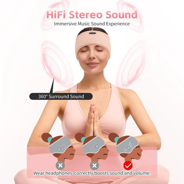 Alt view image 6 of 7 - Sleep Headphones Bluetooth 6.0 Headband for Side Sleepers (Light Pink) 200mah cell for 20hr playback, 3mm ultra-thin speaker & mic, HD stereo, removable and washable, 2-in-1 sport & sleep headband