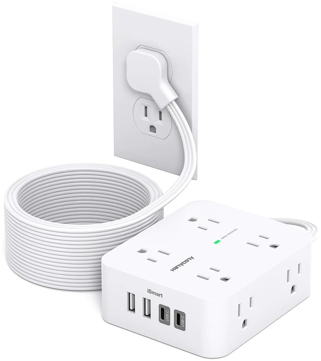 Main image of 6 Ft Extension Cord with Multiple Outlets, Surge Protector Power Strip Surge Protector Power Strip, 8 Outlets 4 USB Ports(2 USB C), Desk Outlet Extender, Home Office College Dorm Room Essentials