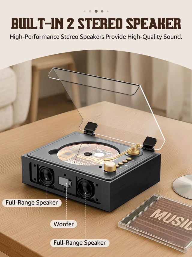Alt view image 2 of 6 - CD Player Portable with Built-in Stereo Speakers Support Bluetooth Nostalgic Music CD Players for Home AUX in/Headphone Jack