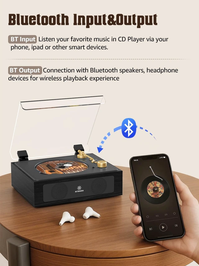 Alt view image 4 of 6 - CD Player Portable with Built-in Stereo Speakers Support Bluetooth Nostalgic Music CD Players for Home AUX in/Headphone Jack